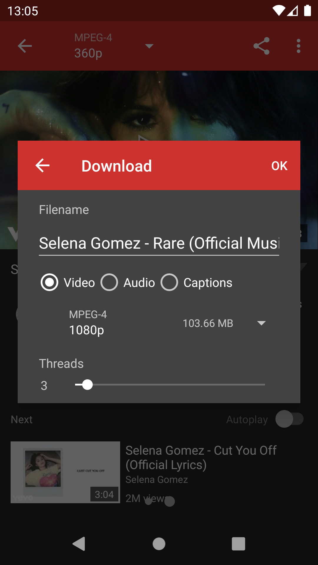 Screenshot des Download-Dialogs in NewPipe