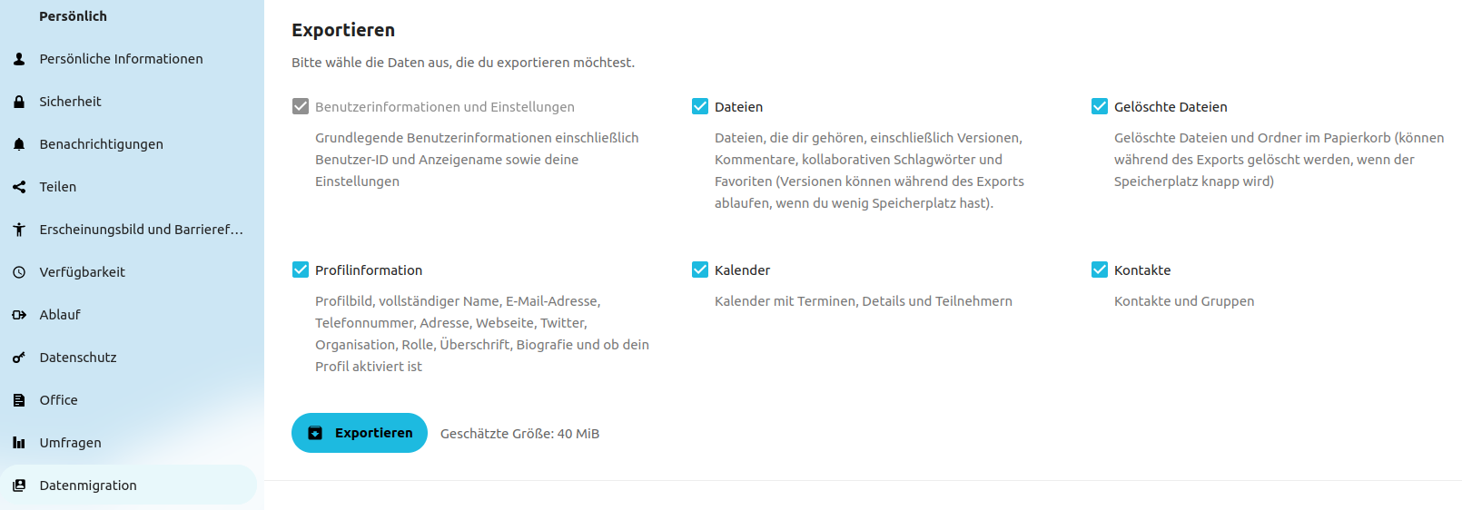 Datenmigration Einstellungen