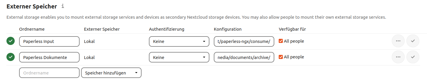 Paperless-ngx als Externer Speicher in Nextcloud